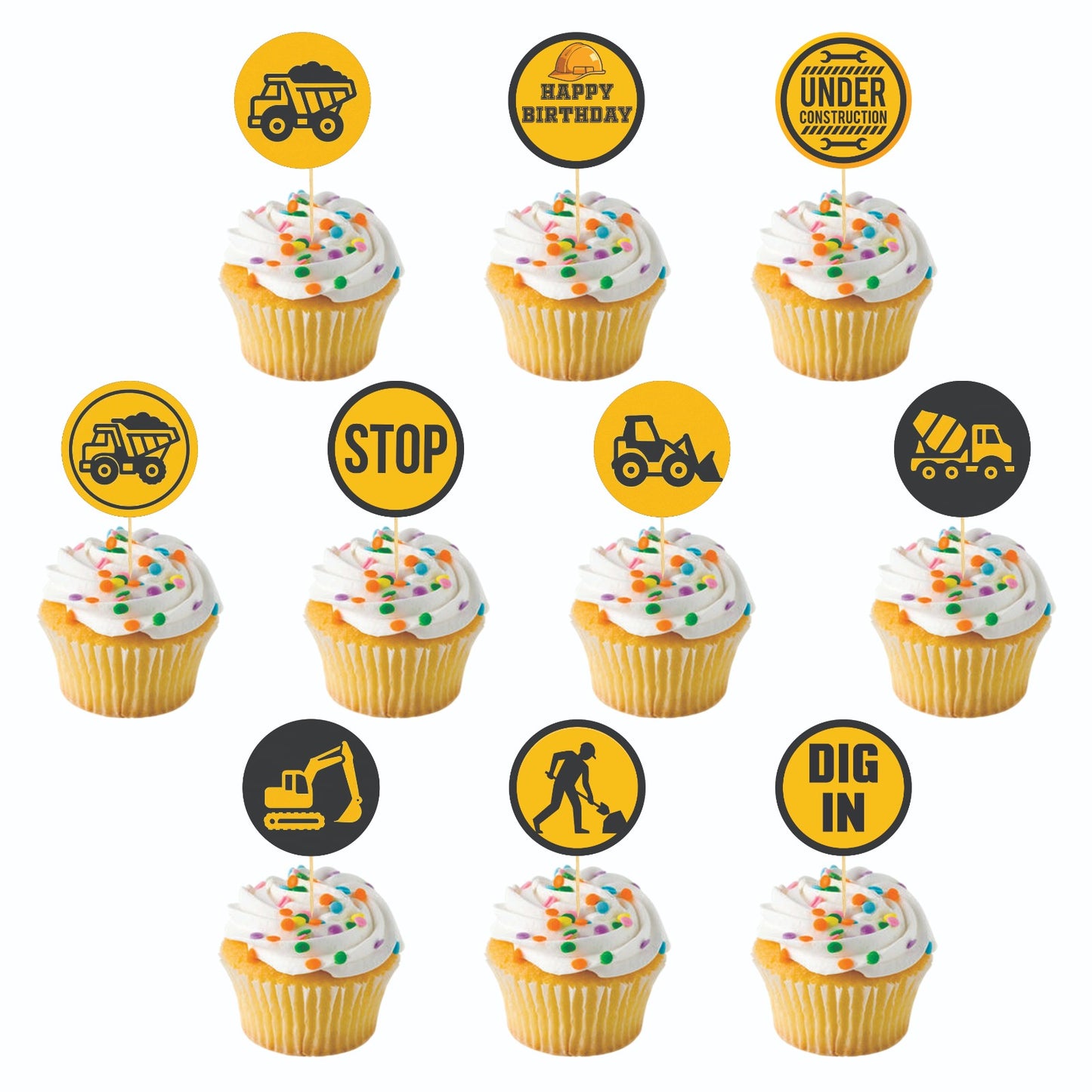 Construction theme Cupcake Toppers – Pack of 10