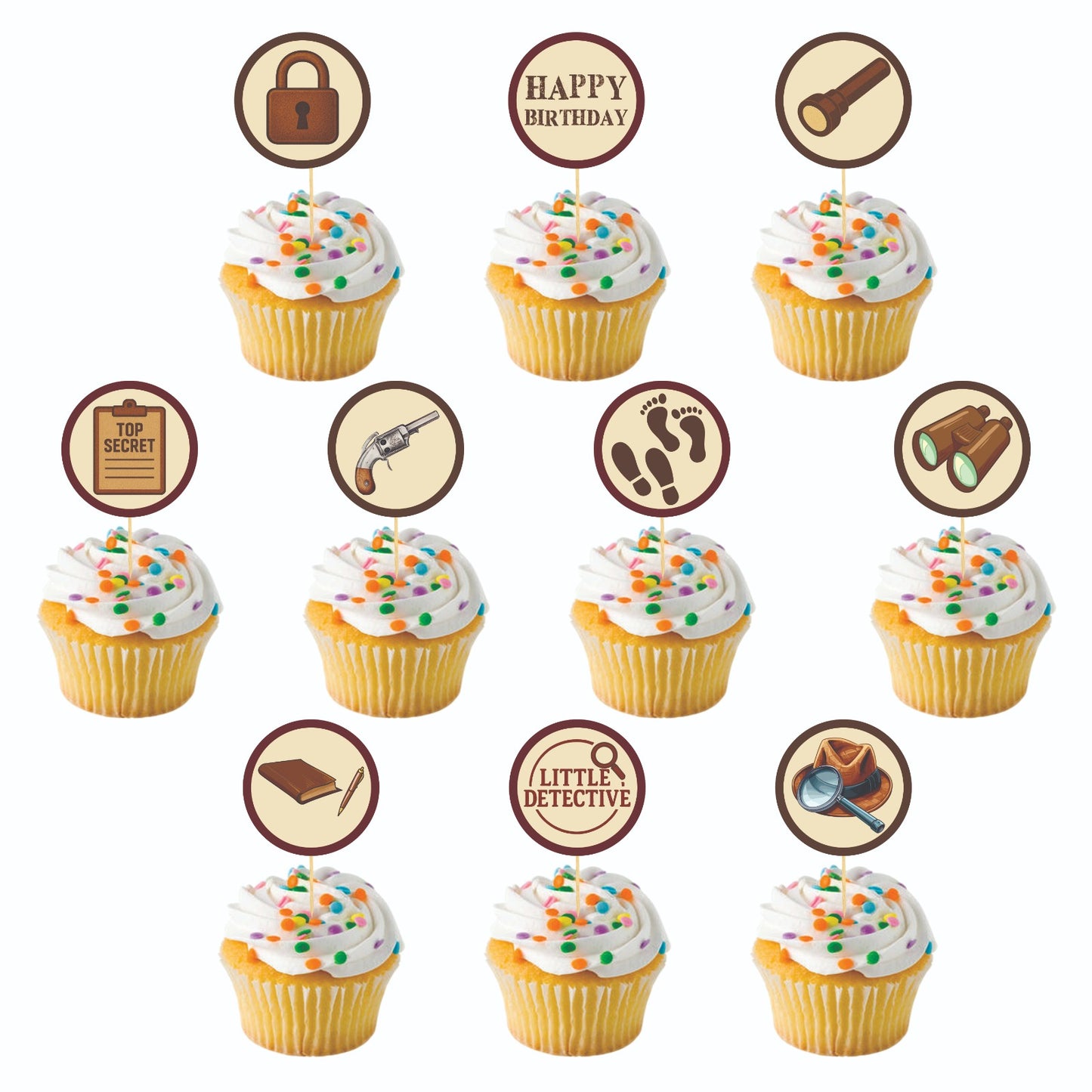 Detective theme Cupcake Toppers – Pack of 10