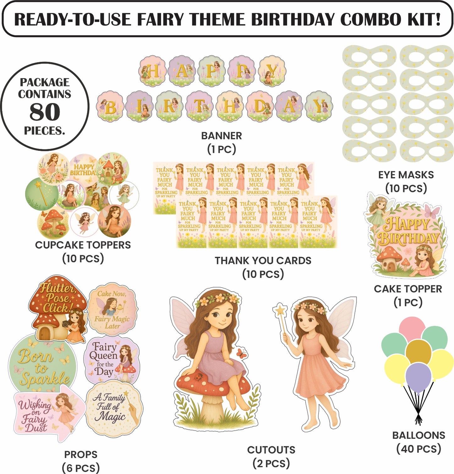 Ready-to-use Fairy theme birthday combo kit
