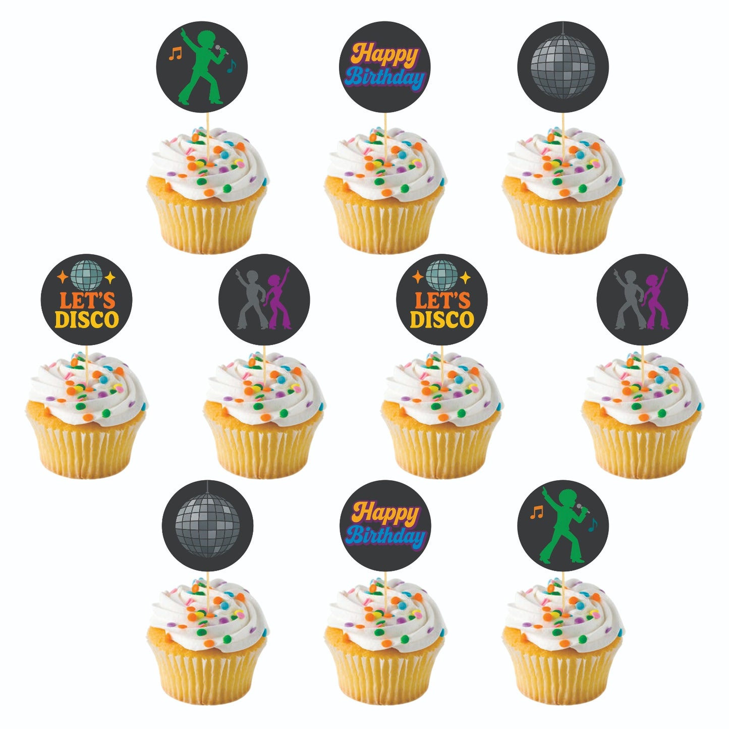 Retro theme Cupcake Toppers – Pack of 10