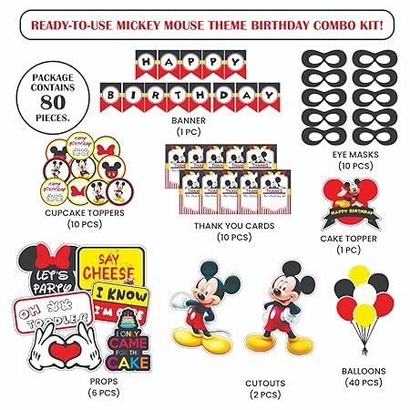 Ready-to-use Mickey Mouse theme birthday combo kit.