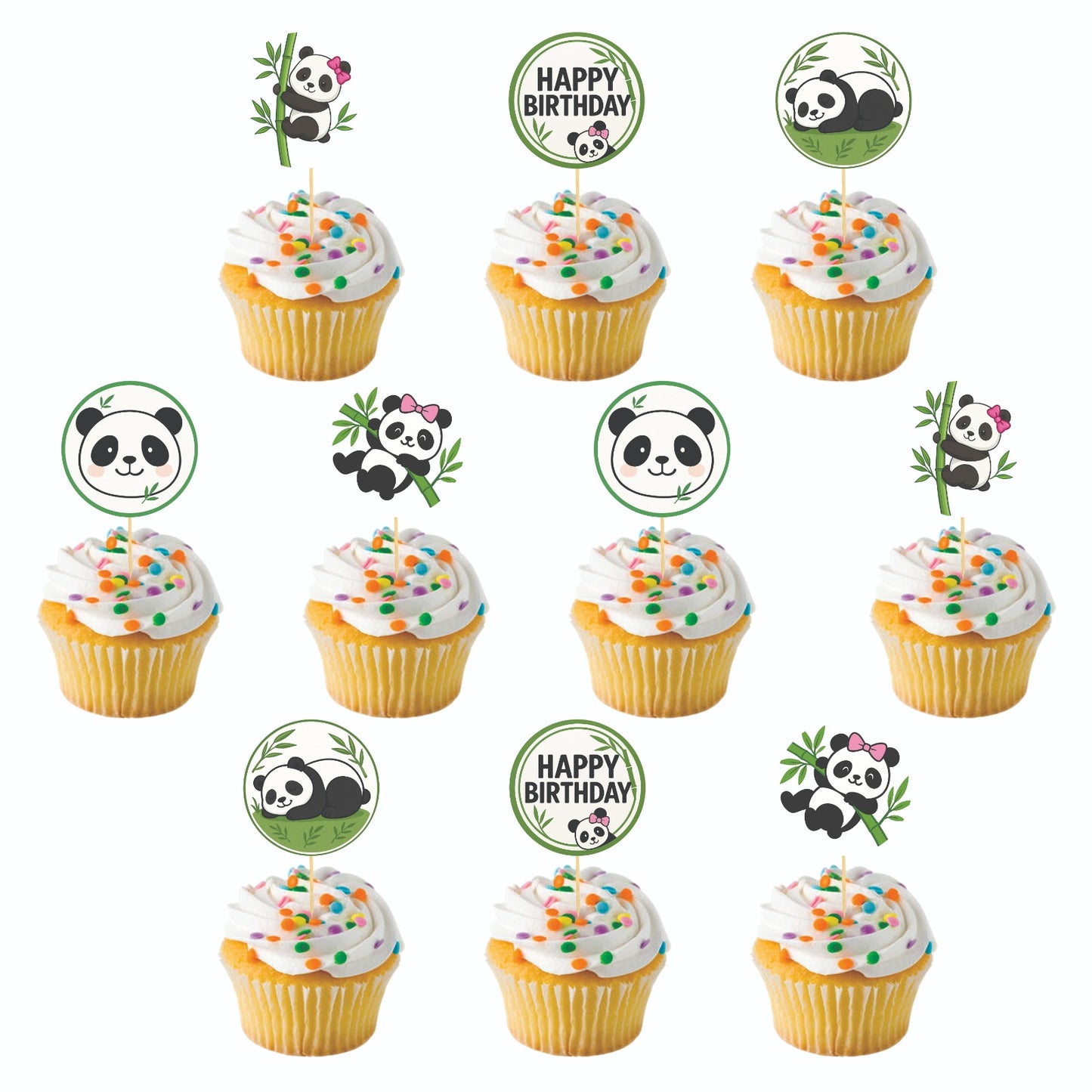 Panda Girl theme Cupcake Toppers – Pack of 10