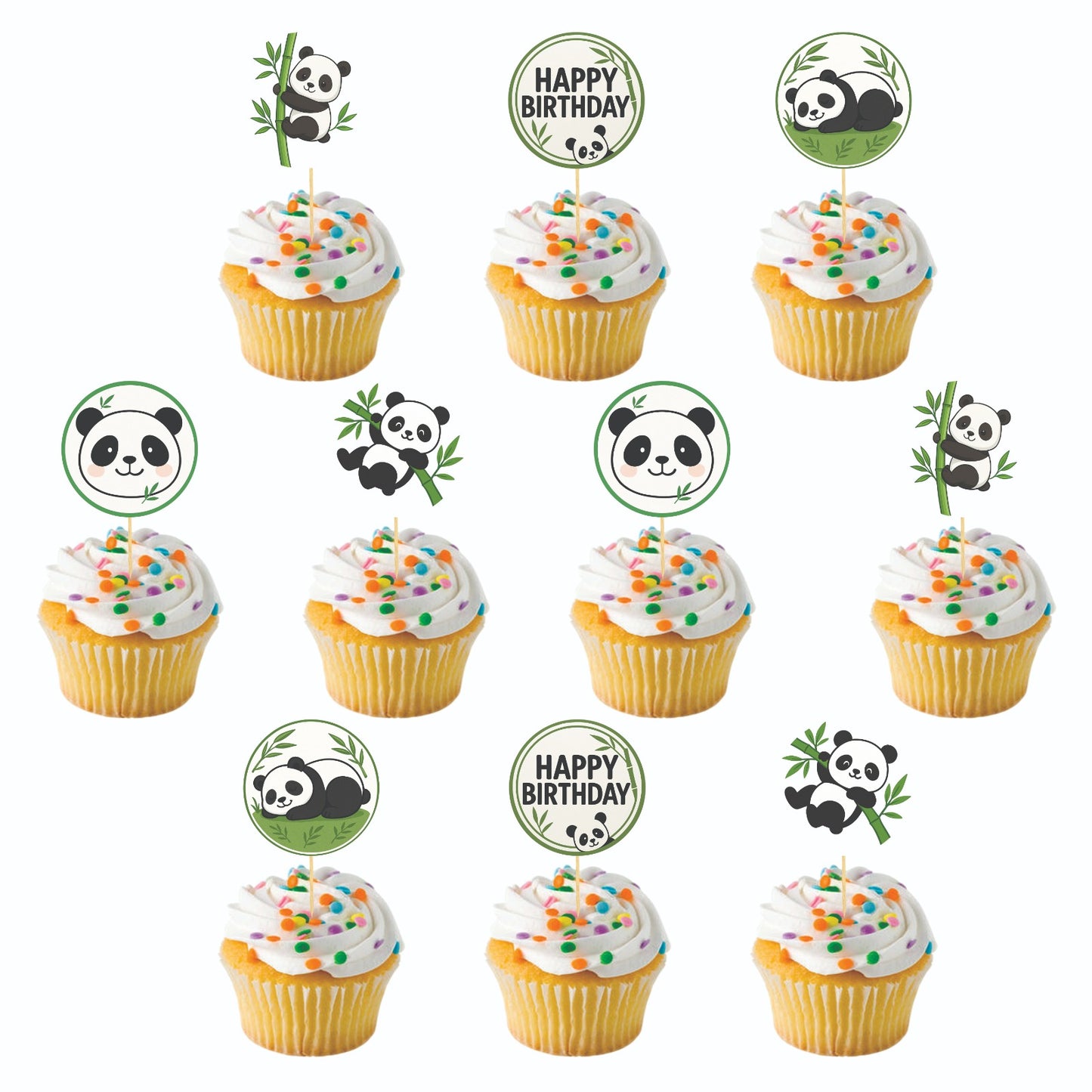 Panda Boy theme Cupcake Toppers – Pack of 10