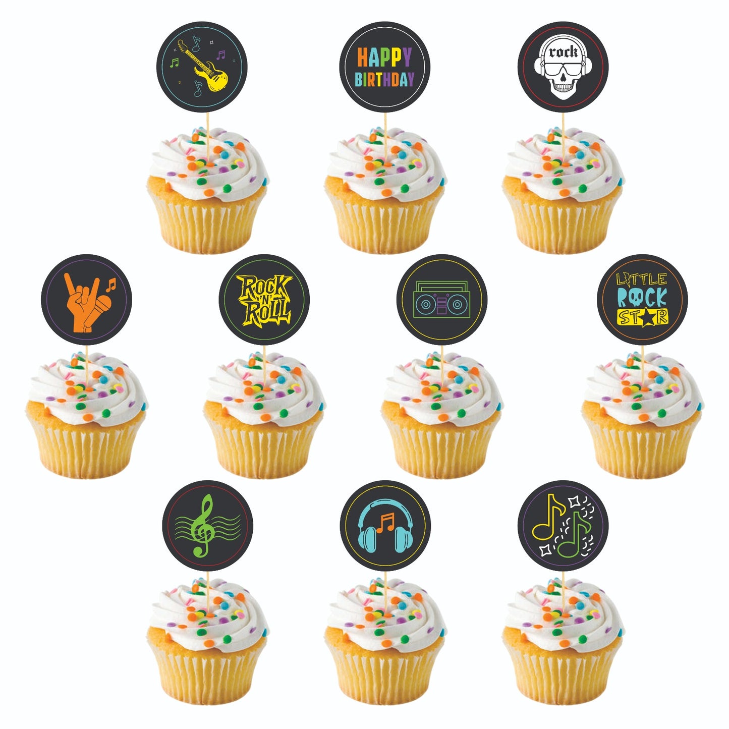 Rockstar theme Cupcake Toppers – Pack of 10