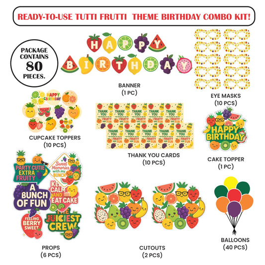 🎉 Complete Tutti Frutti Theme Decoration Kit (80 Pcs)