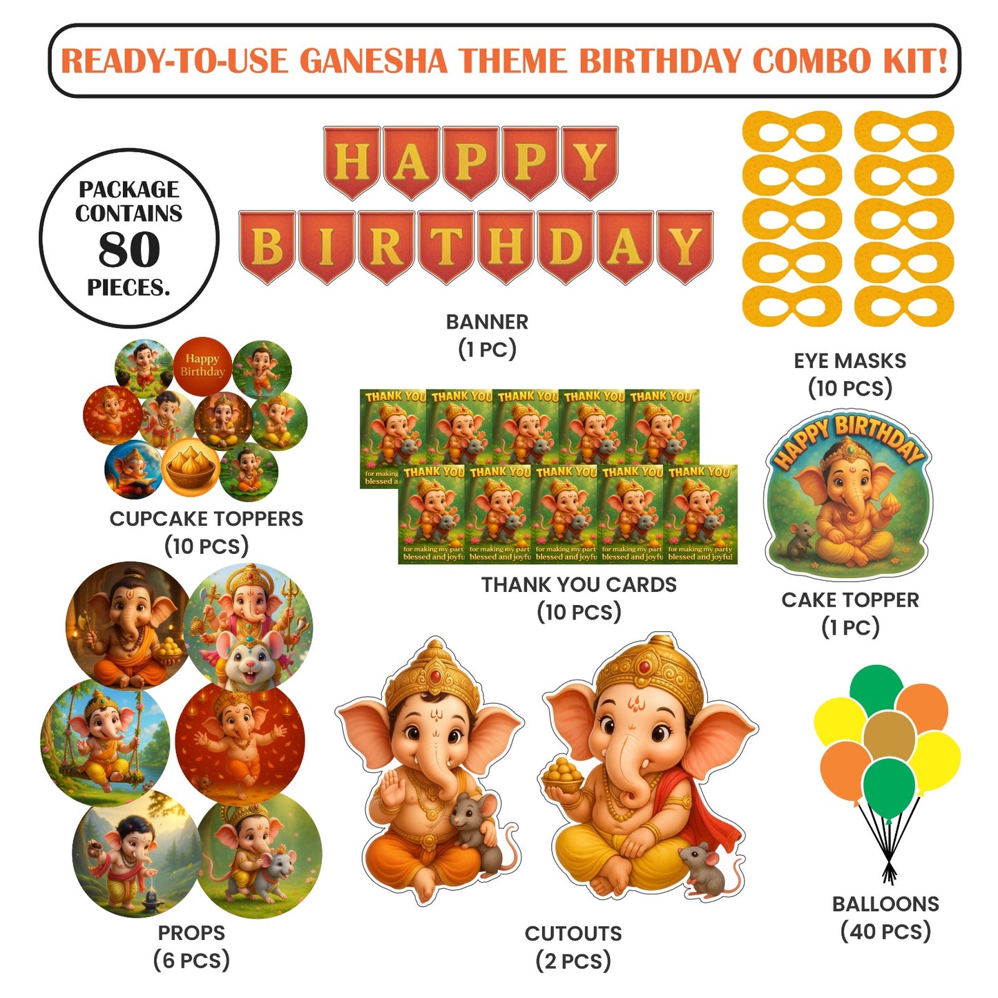 Ready-to-use Little Ganesha theme birthday combo kit