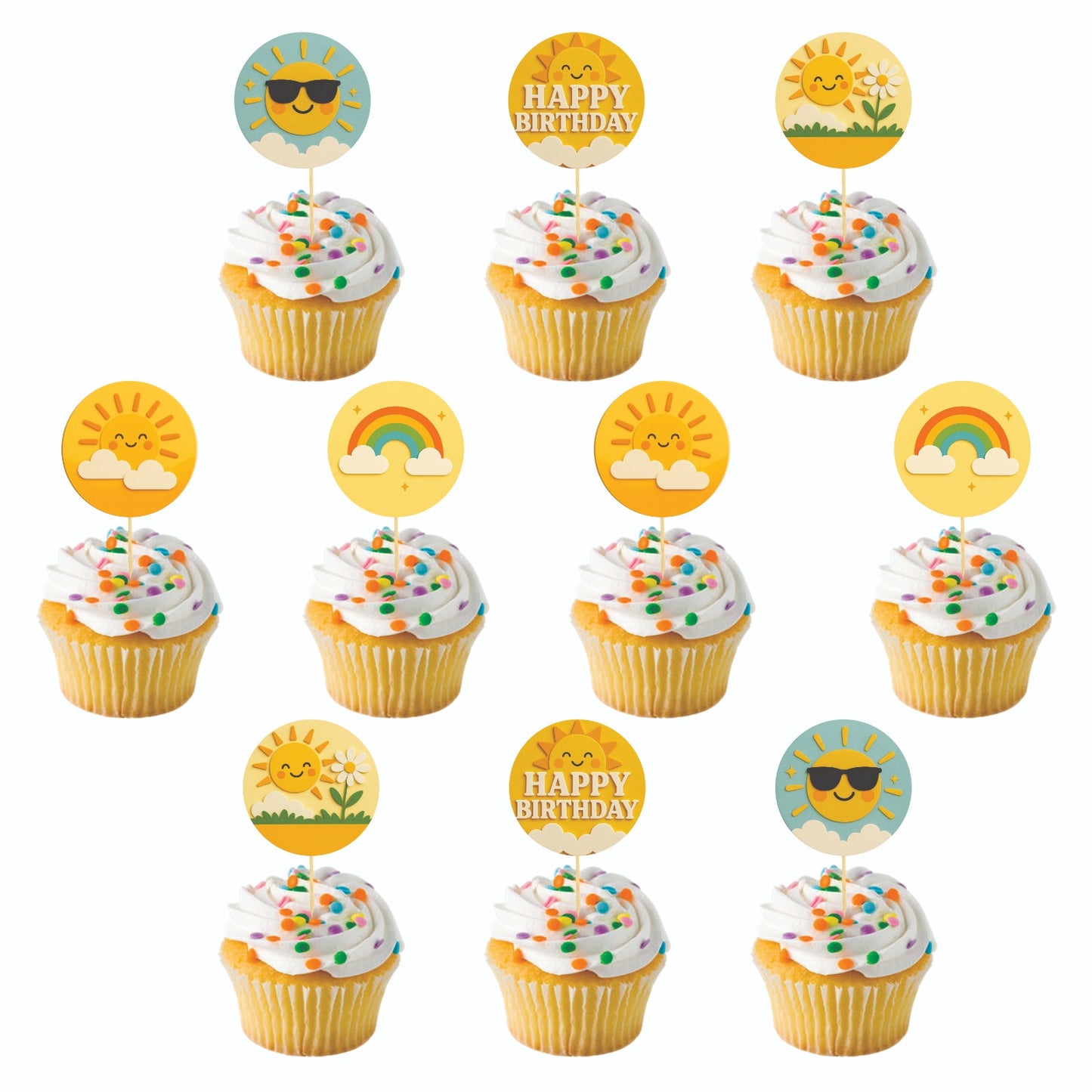 Sunshine theme Cupcake Toppers – Pack of 10