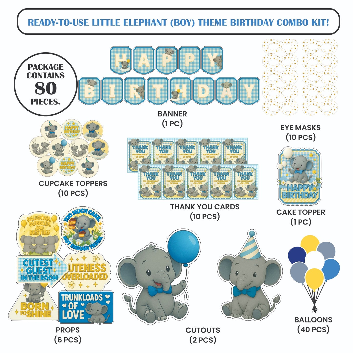 Ready-to-use Little elephant Boy theme birthday combo kit