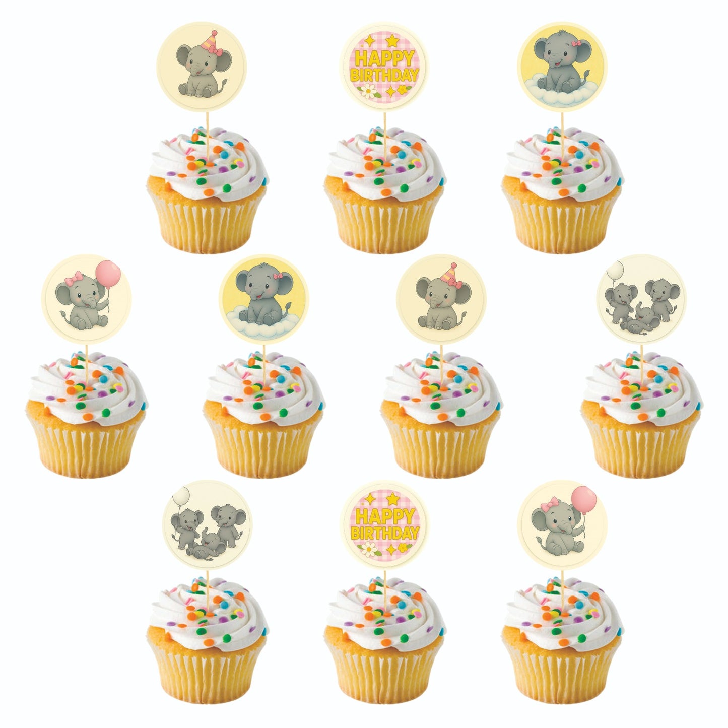 Little elephant Girl theme Cupcake Toppers – Pack of 10