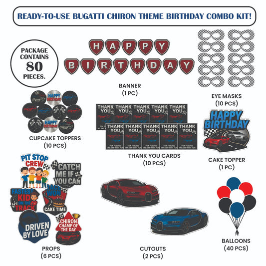 🎉 Complete Bugatti Chiron Theme Decoration Kit (80 Pcs)