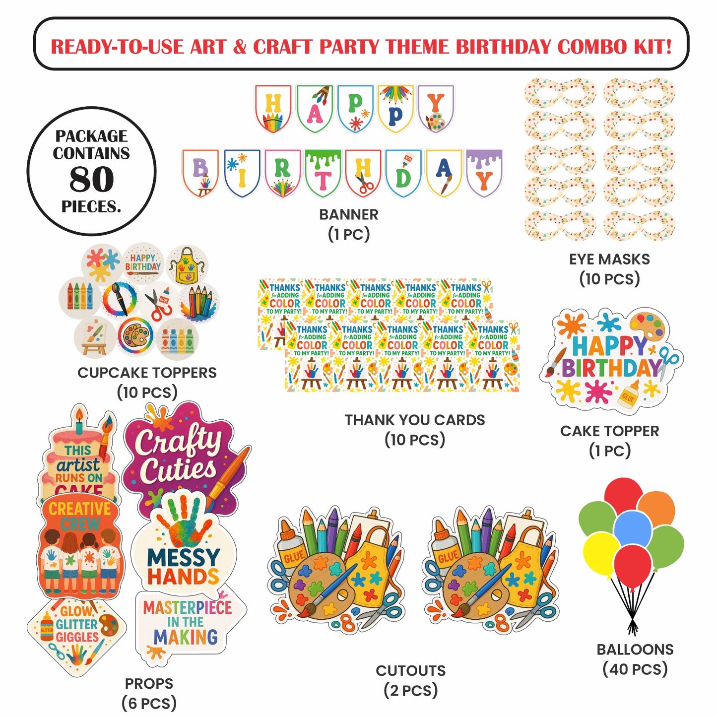 Ready-to-use Art and Craft theme birthday combo kit
