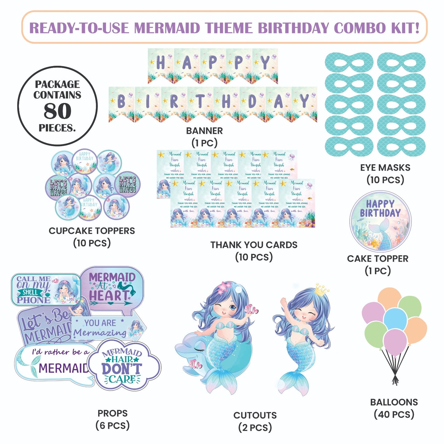 Ready-to-use Mermaid theme birthday combo kit.