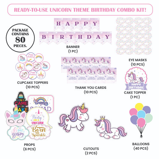 🎉 Complete Unicorn Theme Decoration Kit (80 Pcs)