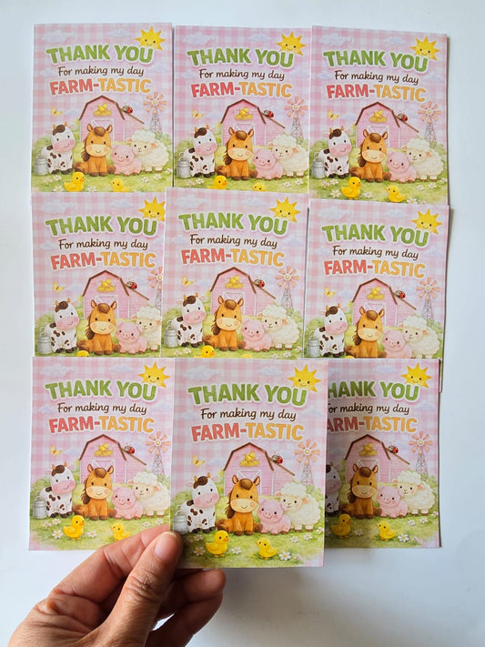 Pink Farm theme thank you card