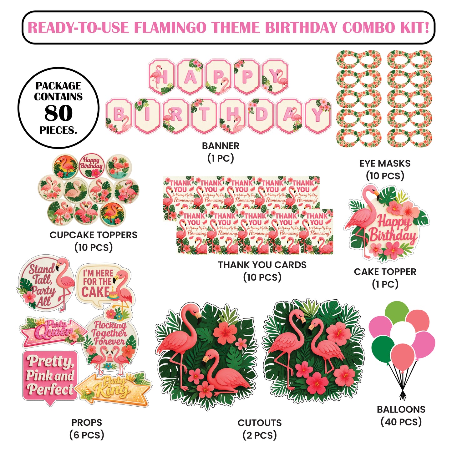 🎉 Complete Flamingo Theme Decoration Kit (80 Pcs)