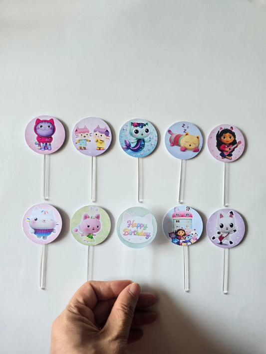 Gabby's Dollhouse theme Cupcake Toppers – Pack of 10