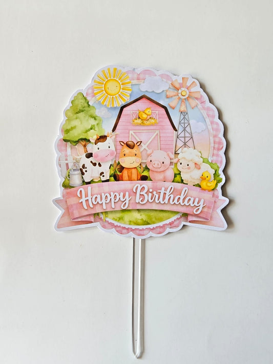 Pink Farm Theme Cake Topper – Pack of 1