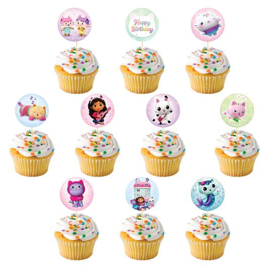 Gabby's Dollhouse theme Cupcake Toppers – Pack of 10