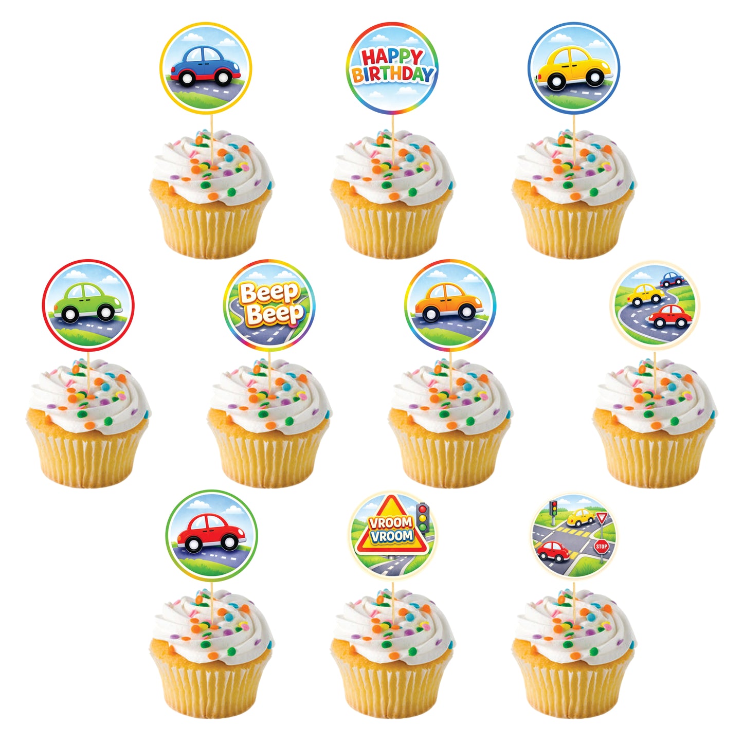 Car theme Cupcake Toppers – Pack of 10