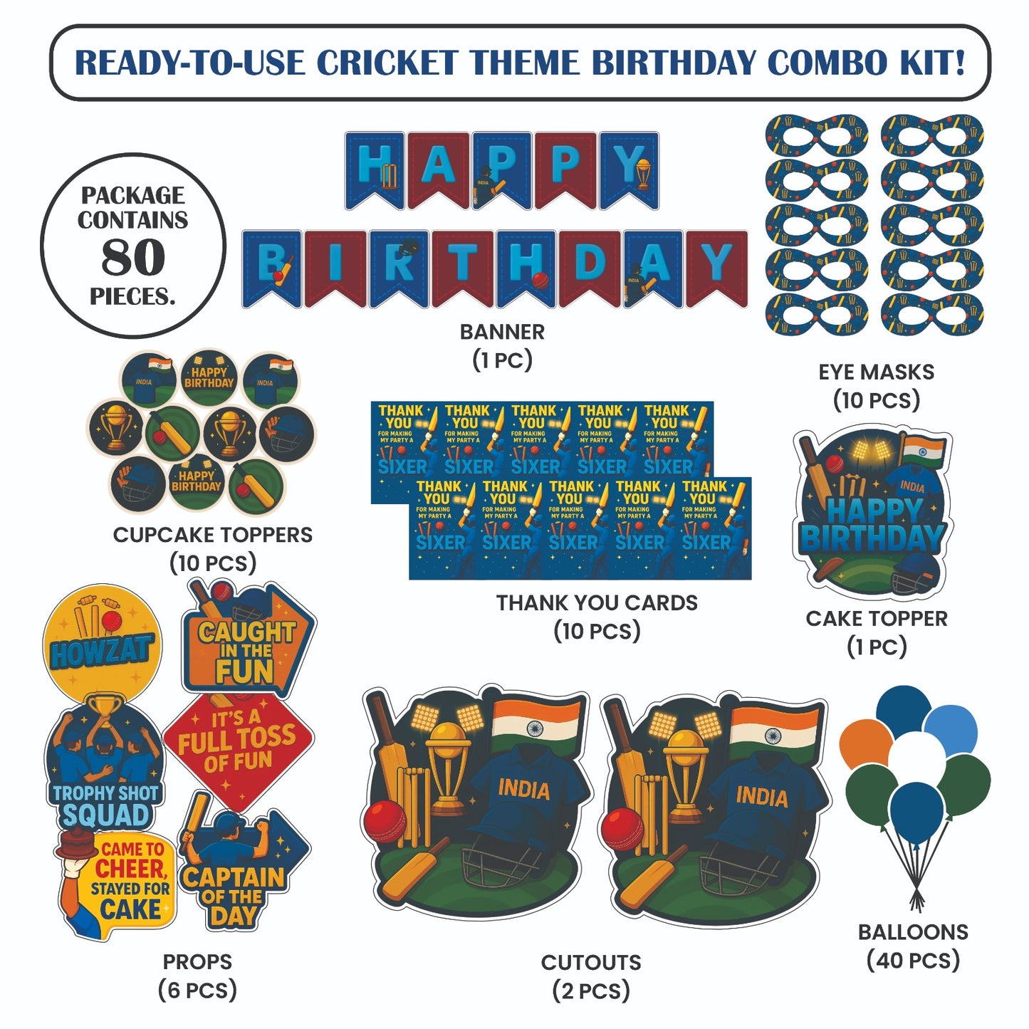 Ready-to-use Cricket theme birthday combo kit