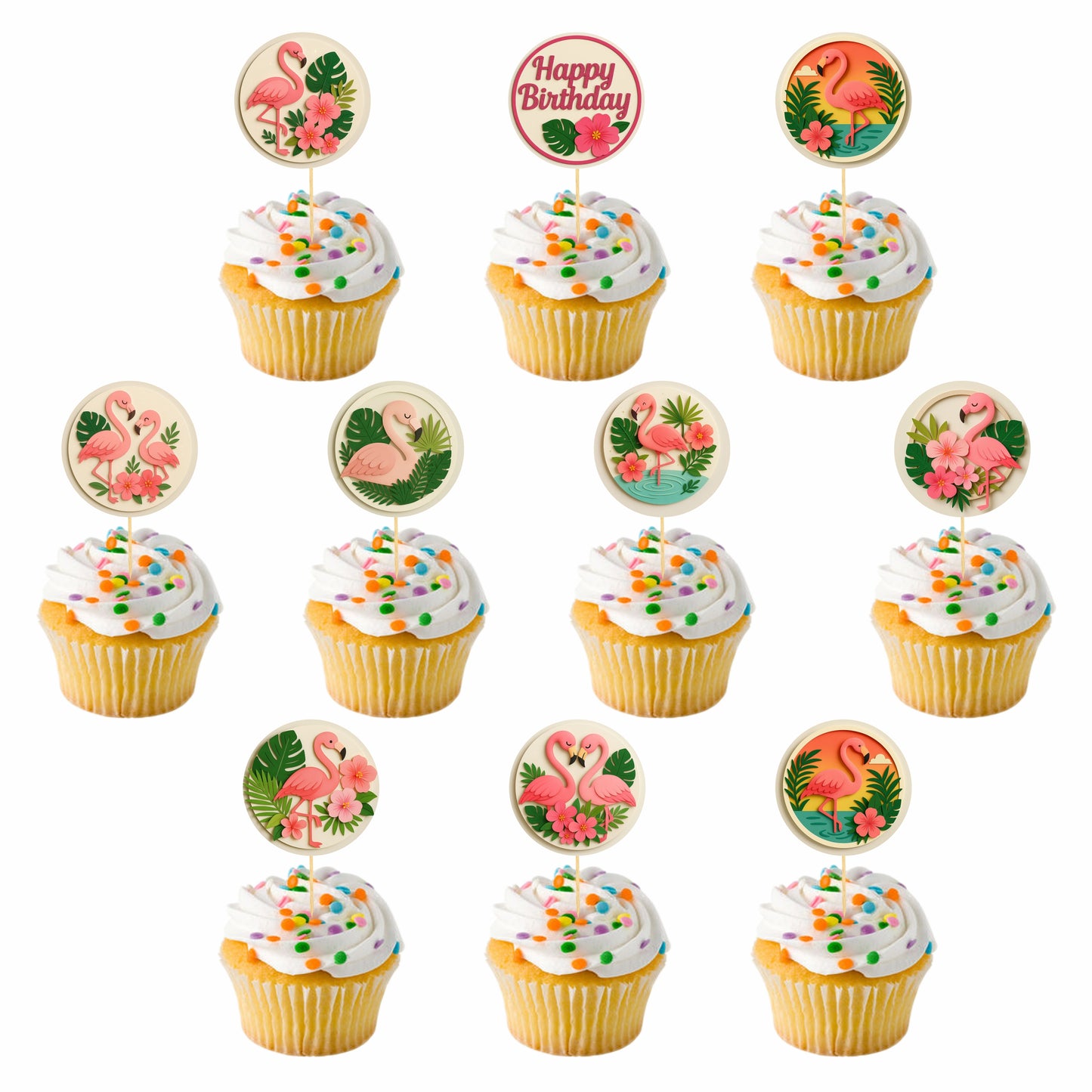Flamingo theme Cupcake Toppers – Pack of 10