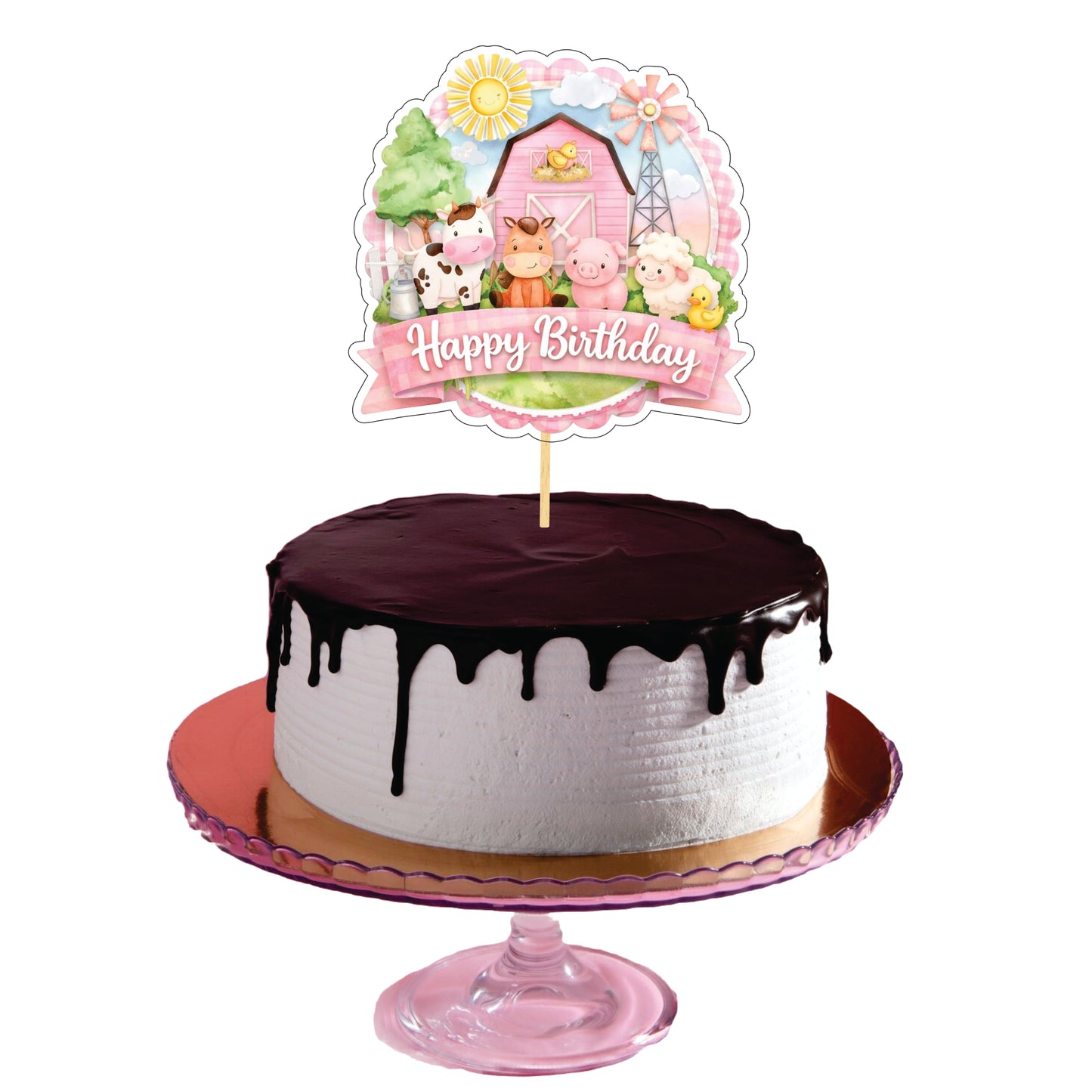 Pink Farm Theme Cake Topper – Pack of 1