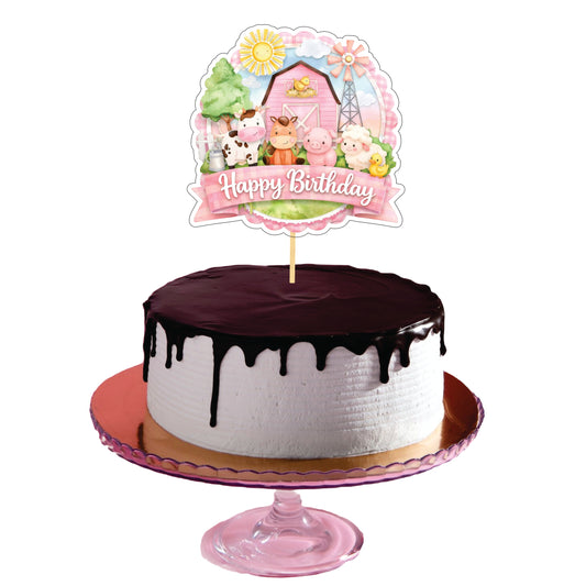 Pink Farm Theme Cake Topper – Pack of 1