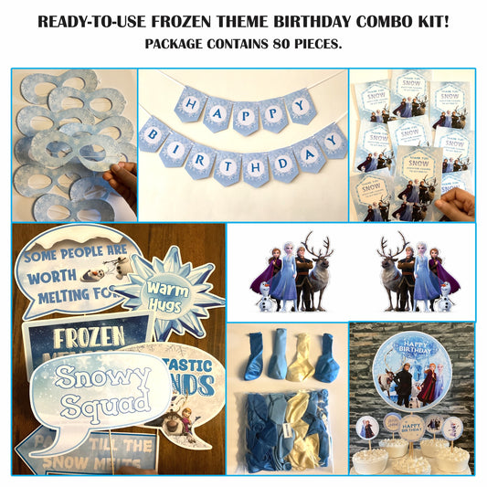 Ready-to-use Frozen theme birthday combo kit.