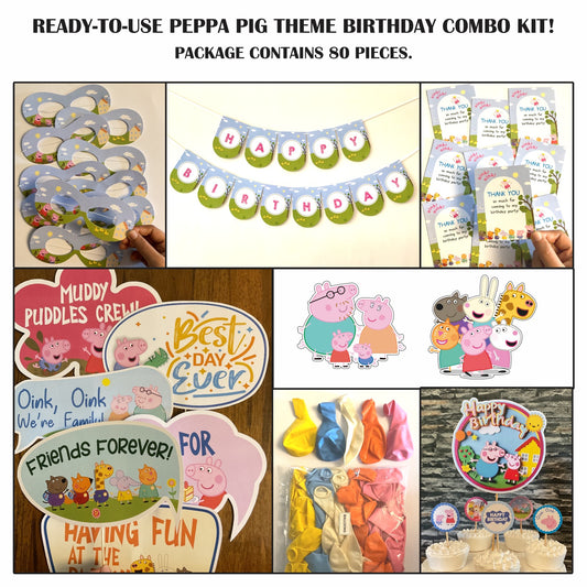 Ready-to-use Peppa Pig theme birthday combo kit.