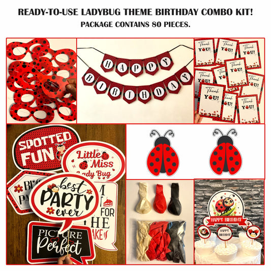 Ready-to-use LadyBug theme birthday combo kit.