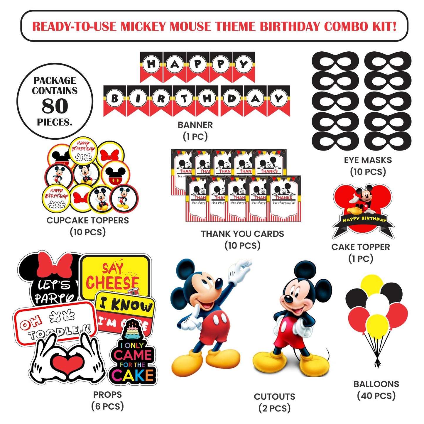 Ready-to-use Micky Mouse theme birthday combo kit.