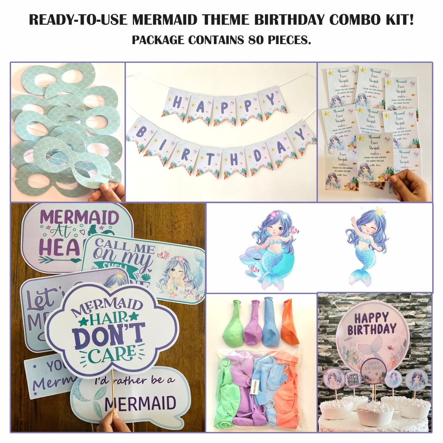 Ready-to-use Mermaid theme birthday combo kit.