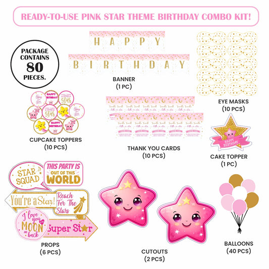 🎉 Complete Pink Star Theme Decoration Kit (80 Pcs)