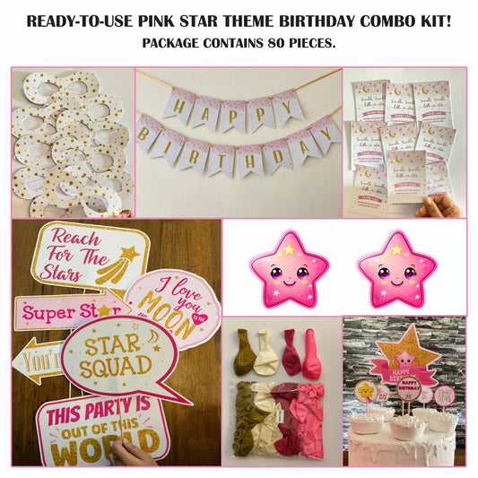 Ready-to-use Pink Star theme birthday combo kit.