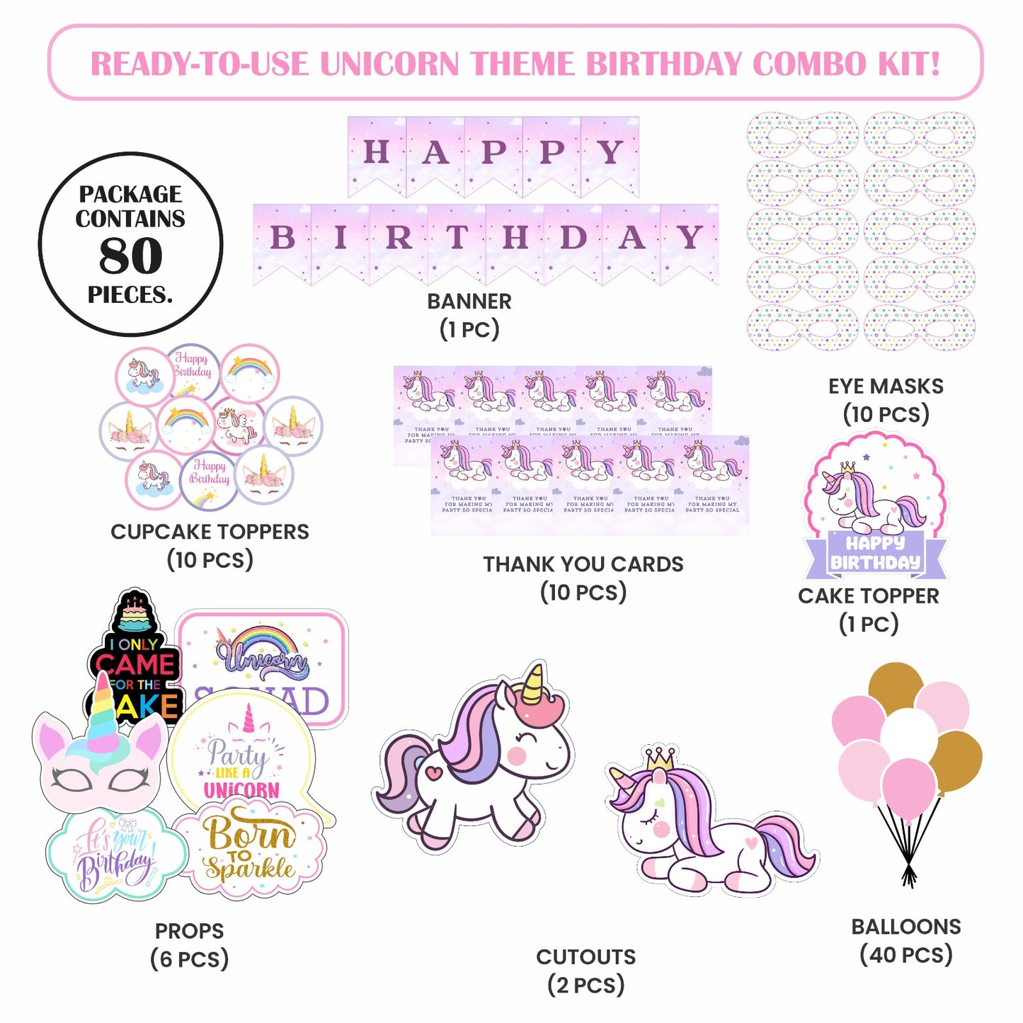 Ready-to-use Unicorn theme birthday combo kit.