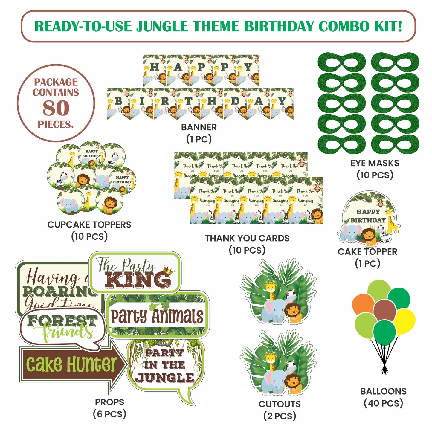 Ready-to-use Jungle theme birthday combo kit.