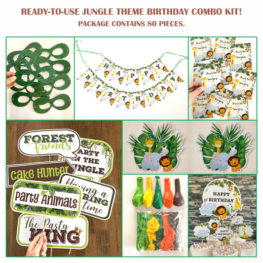 Ready-to-use Jungle theme birthday combo kit.