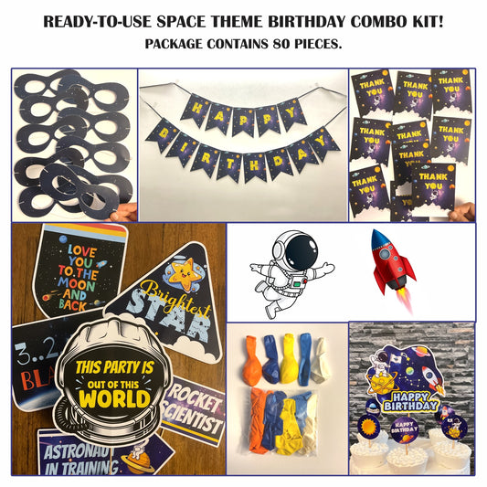 Ready-to-use Space theme birthday combo kit.