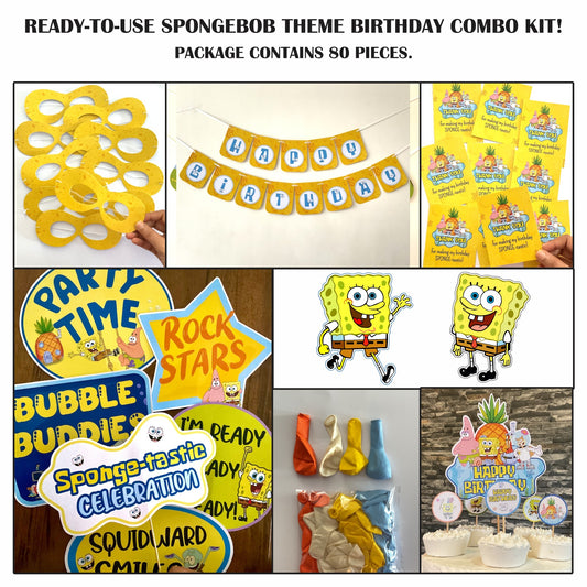Ready-to-use Sponge Bob theme birthday combo kit.