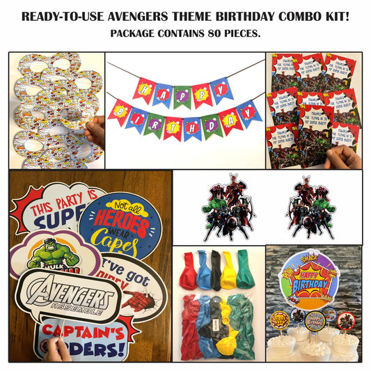 Ready-to-use Avengers theme birthday combo kit.