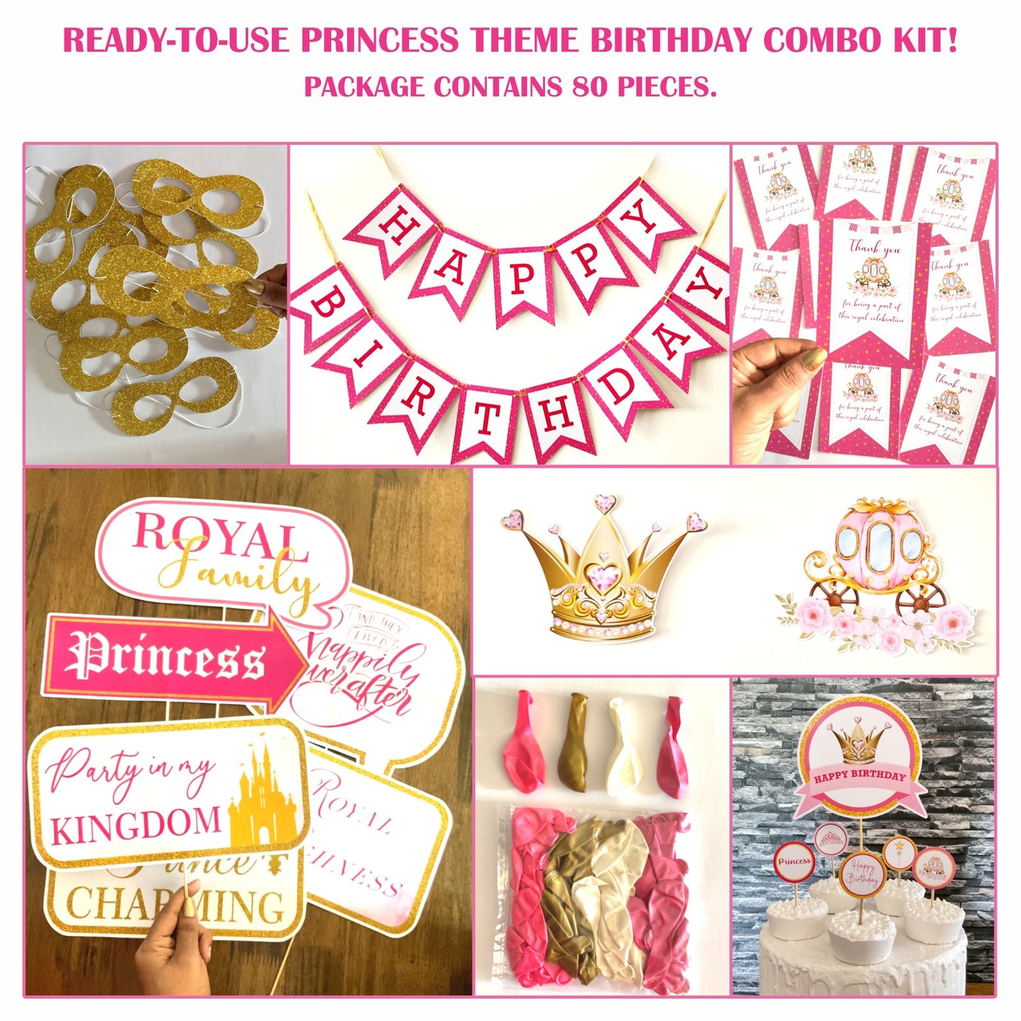 Ready-to-use princess theme birthday combo kit.