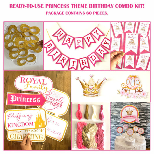 Ready-to-use princess theme birthday combo kit.