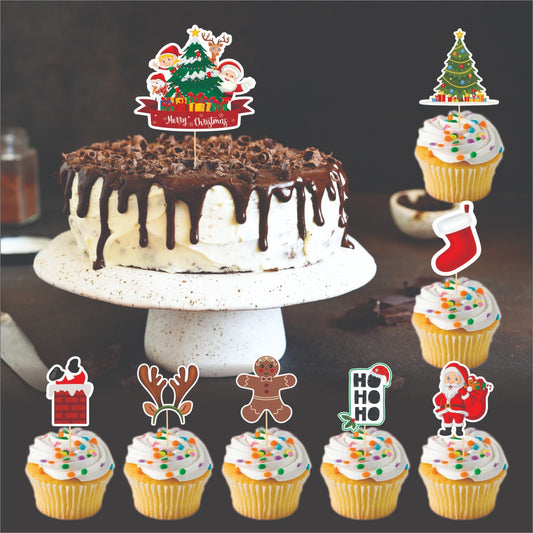 Christmas Cake & Cupcake Toppers set – Pack of 15