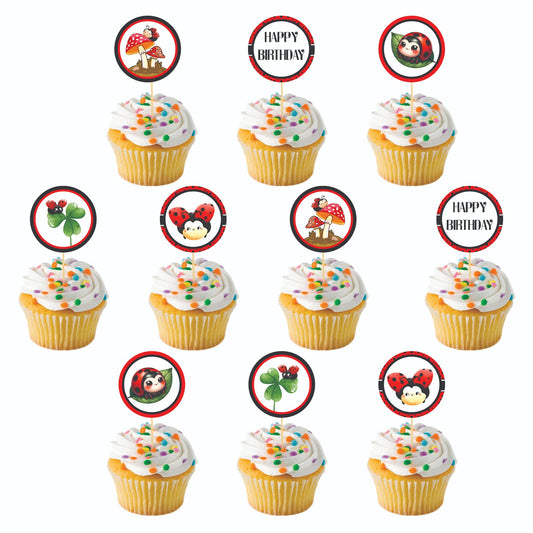 LadyBug theme Cupcake Toppers – Pack of 10