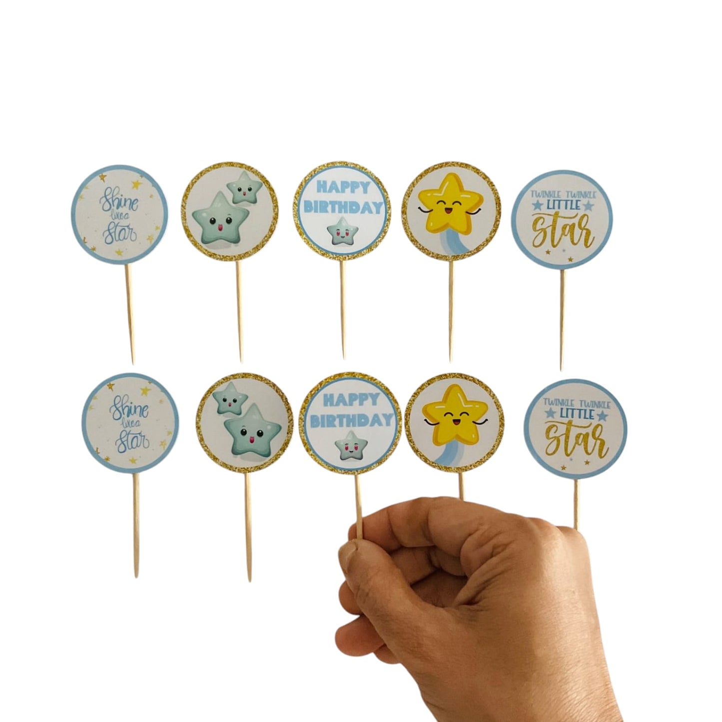 Blue Star theme Cupcake Toppers – Pack of 10