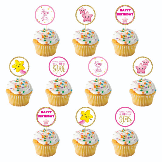 Pink Star theme Cupcake Toppers – Pack of 10