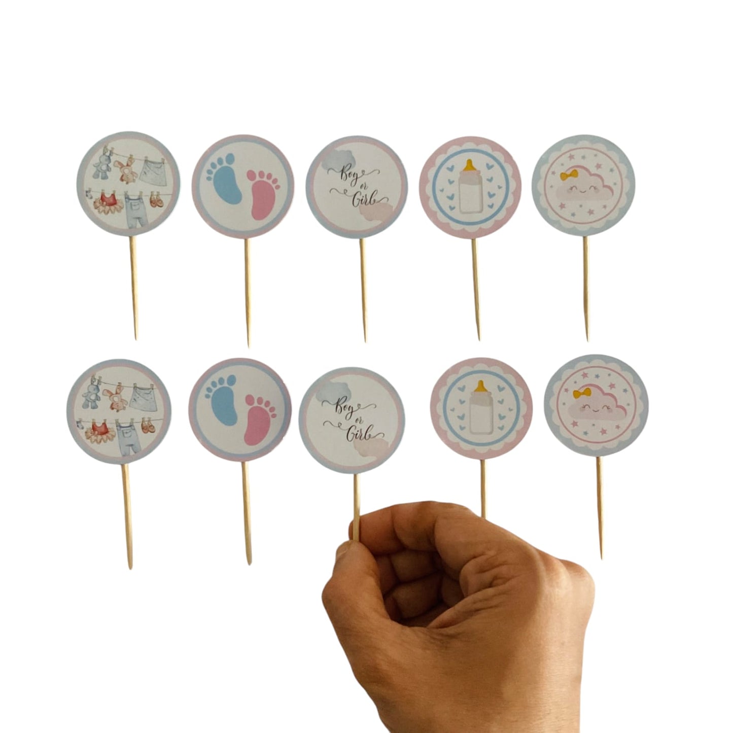 Babyshower theme Cupcake Toppers – Pack of 10