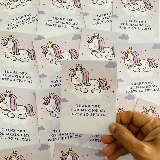 Unicorn theme thank you card.