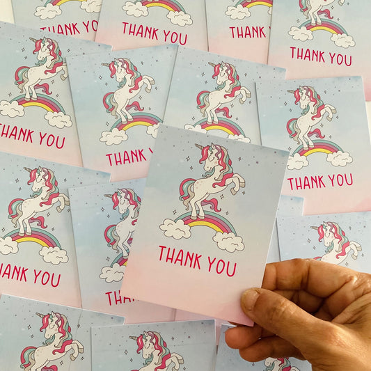 Unicorn theme thank you card.
