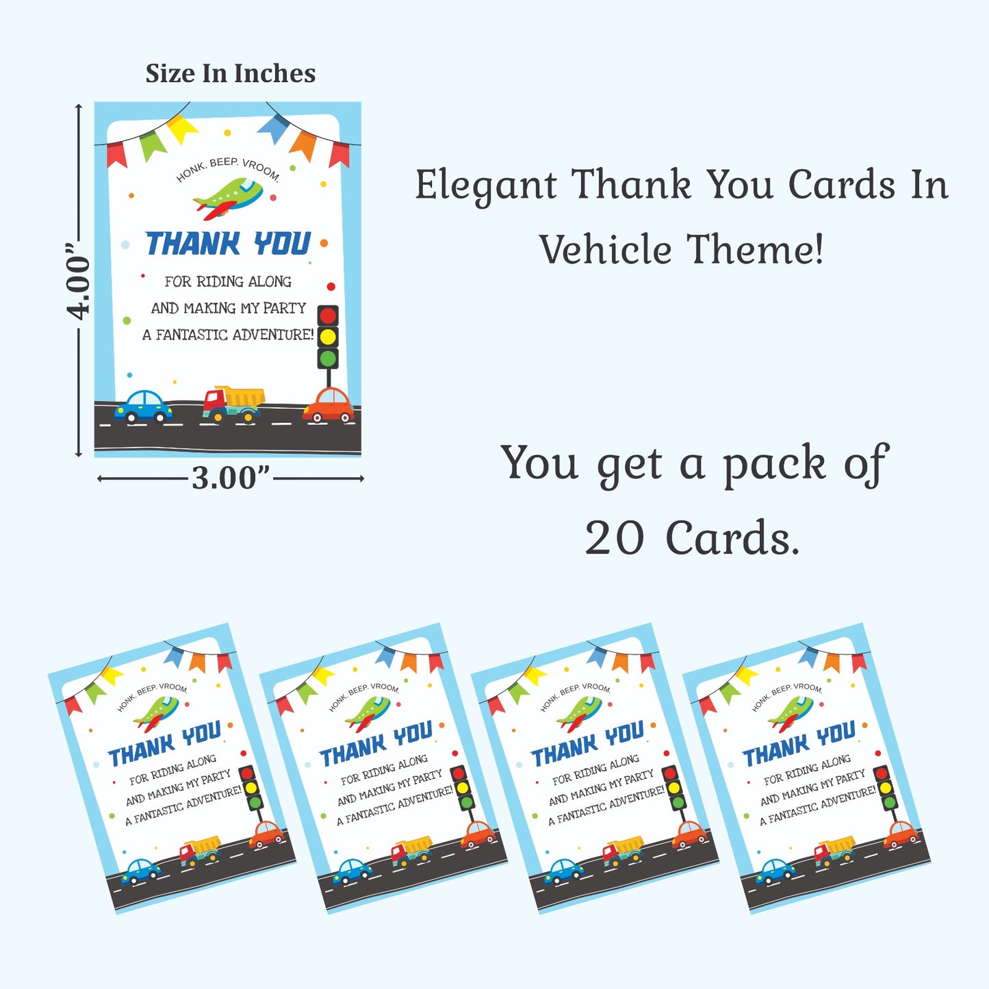 Vehicle theme thank you card.